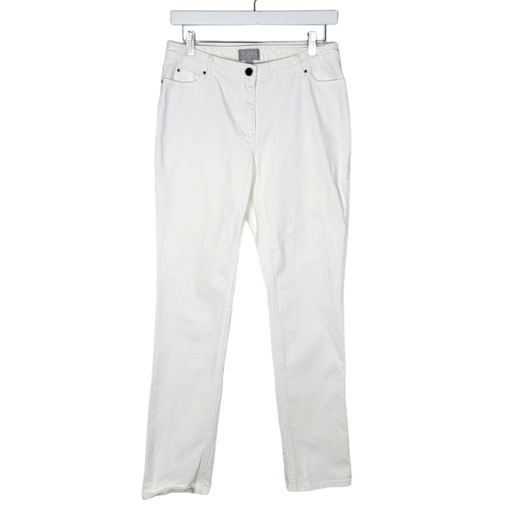 Pure Collection Brand White Mid Rise Straight Leg High Rise Jeans - Size 6 Long